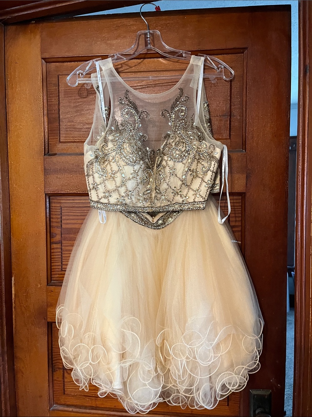Elegant Cream Beaded Tulle Party Dress